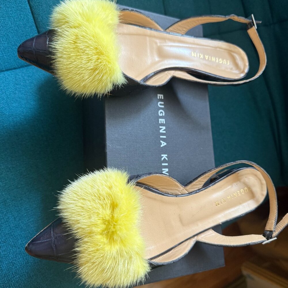 Eugenia Kim Navy Blue and Yellow Slingback Flats, size 39